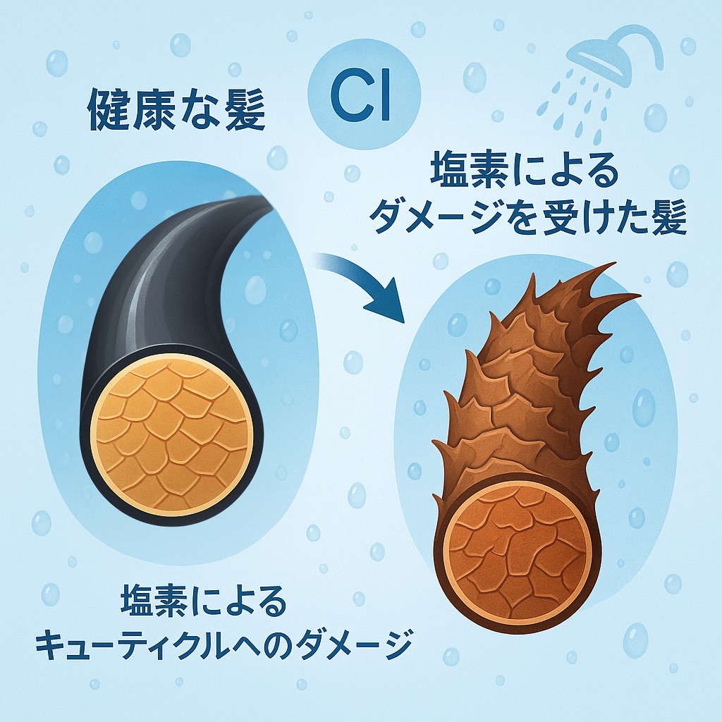 塩素が髪に与えるダメージのイラスト